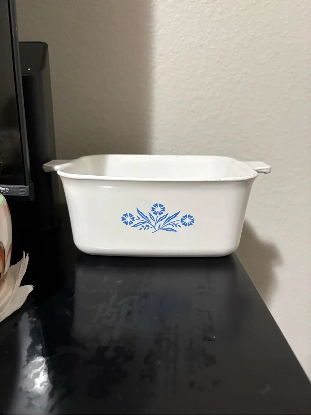 White Ceramic Casserole Dish with Blue Floral Accent